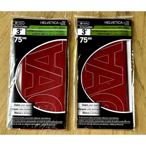 2- Permanent Adhesive Vinyl Letters RED Helvetica font 3” Projects Signs Lot 2 - Picture 1 of 7